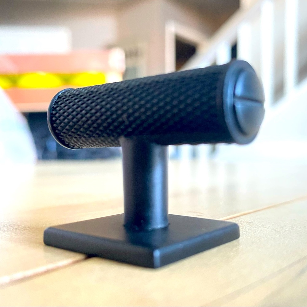 Knobs, drawer pole. Black mat bar style with unique details, quality materials